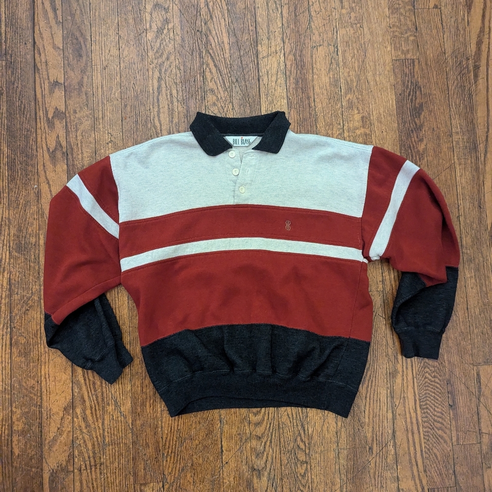 Vintage Bill Blass Henley Sweatshirt Varsity Stripes Mens small/Women's medium
